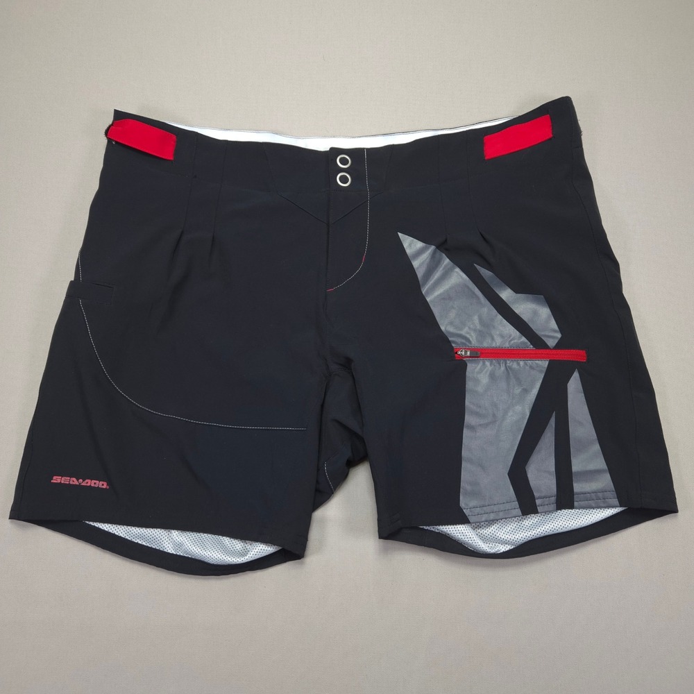 BRP Sea-Doo Board‎ Shorts Swim Trunks Quick Dry Lined Black Red Accents Size 12